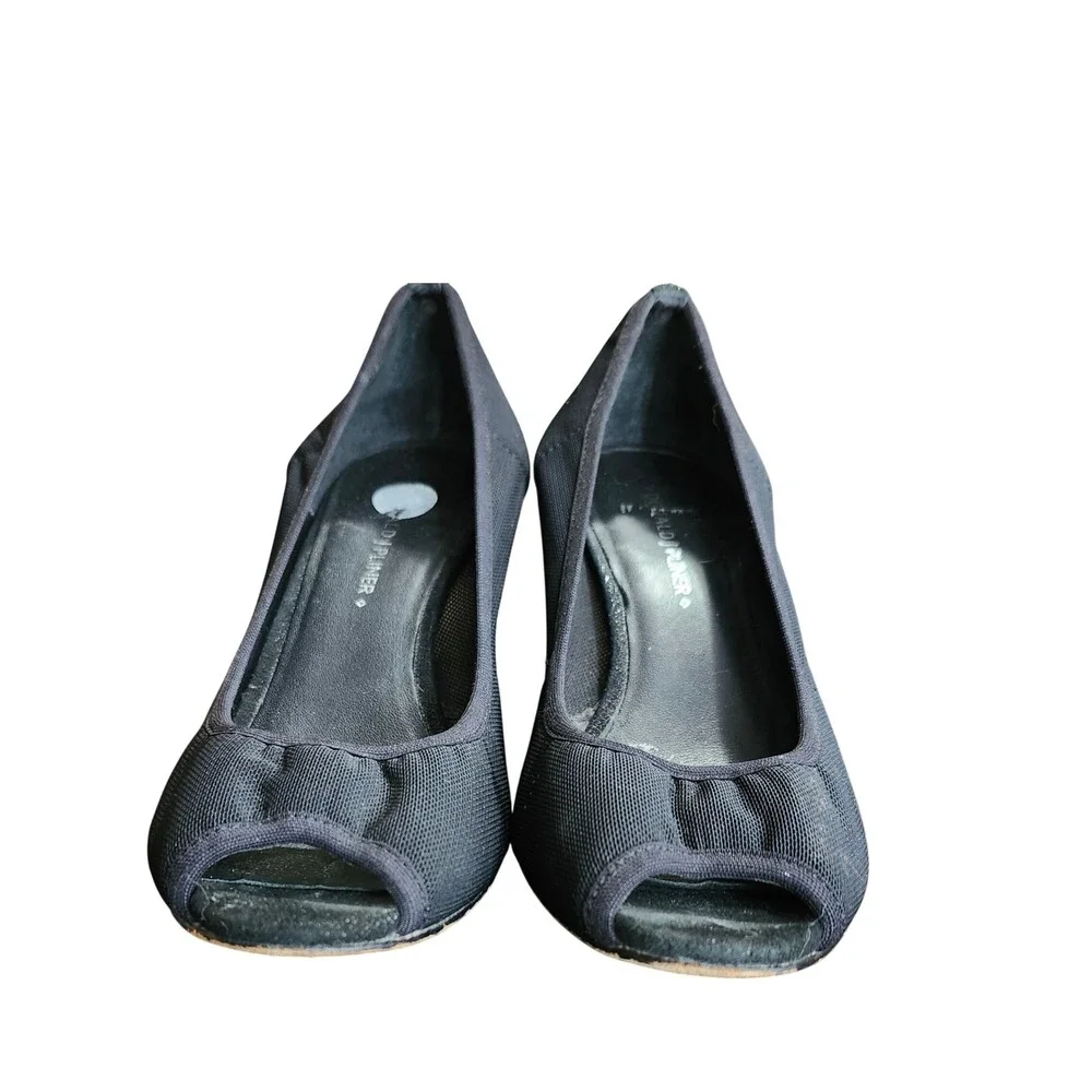 Donald J Pliner Wedge Heels Womens 6.5 Black Peep Toe Cork Heel Shoes